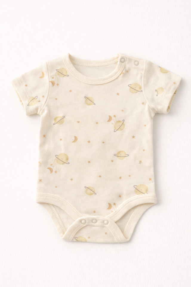 Yuvarlak Yaka Kısa Kollu Çıtçıtlı Desenli Zıbın-Body