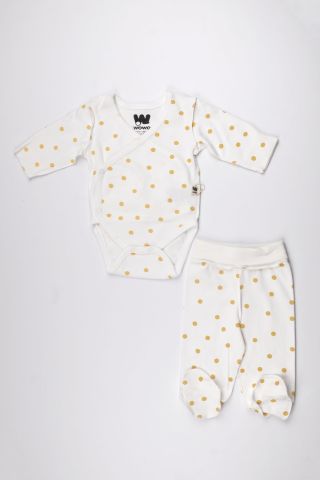 Beyaz-Sarı Puanlı Body 2 li Takım 0-3 ay