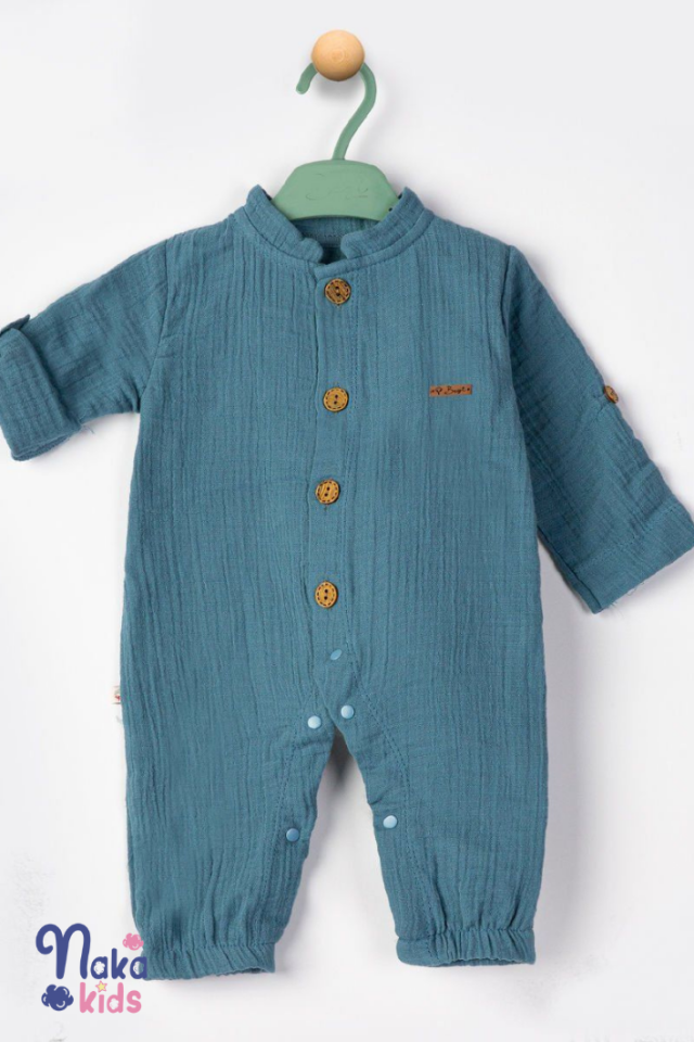 Hafif ve Sağlıklı Müslin Pamuk Çocuk Tulumu 3-6 ay - indigo