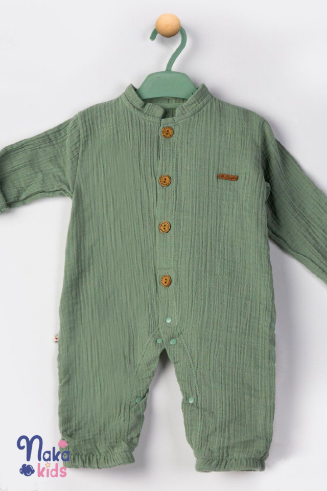 Hafif ve Sağlıklı Müslin Pamuk Çocuk Tulumu 6-9 ay - Yeşil