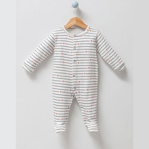 I Love Mummy and Daddy'' Çizgili Bebek Tulumu 0-3 ay