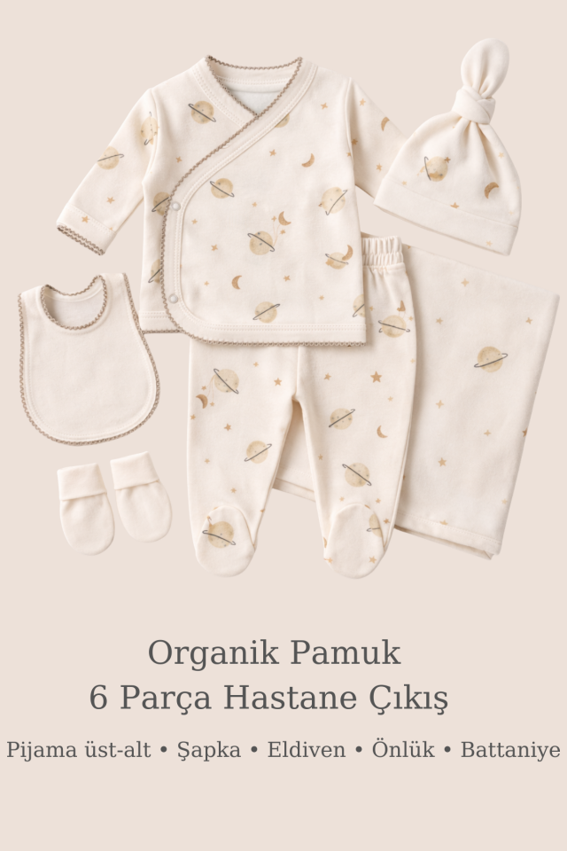 Uzay Keşfi 6 Parça Organik Pamuk Hastane Çıkış Seti