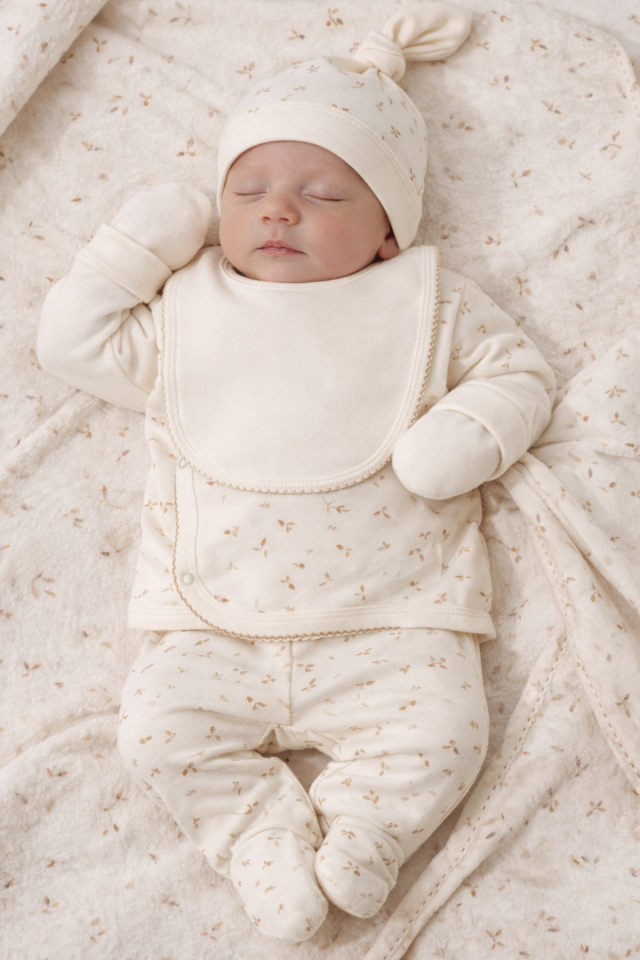 Yaprak Esintisi Organik Pamuk Kız Bebek Hastane Çıkış Seti- 6 Parça