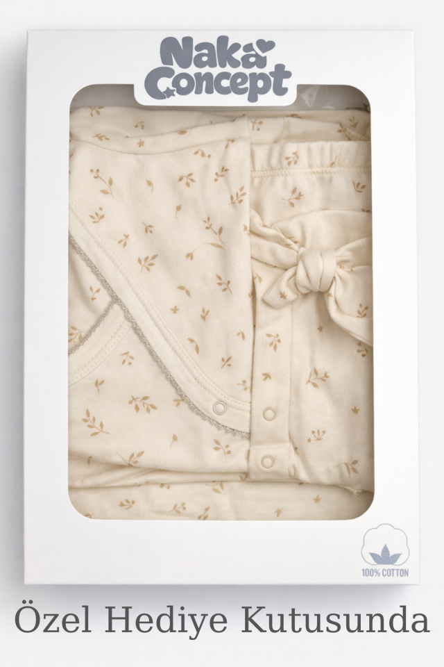 Yaprak Esintisi Organik Pamuk Kız Bebek Hastane Çıkış Seti- 6 Parça