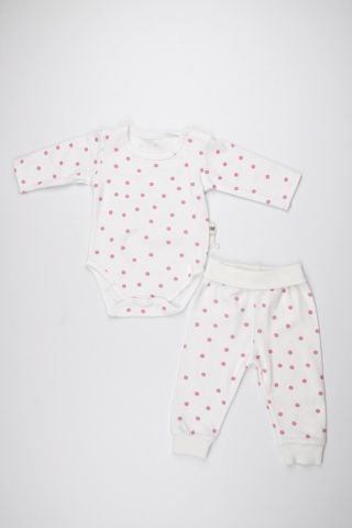Pembe  Beyaz Puanlı 2 li Body Takım 9-12 ay