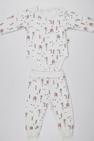 Palmiye Desenli 2 li Body Takım 3-6 ay