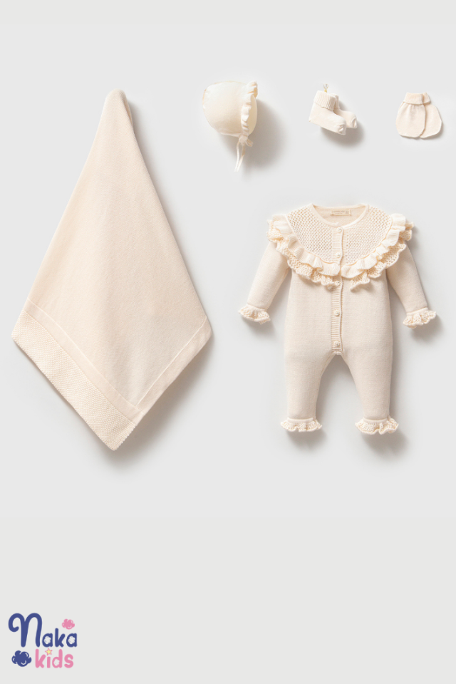 Balkız Triko 5 li Kız Bebek Hastane Çıkış Seti