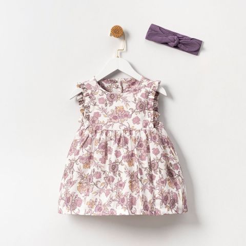 Floral Whisper Kolsuz Çiçek Motifli Kız Bebek Elbisesi 3-6 ay