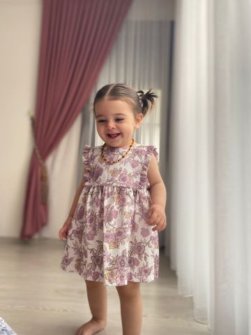Floral Whisper Kolsuz Çiçek Motifli Kız Bebek Elbisesi 3-6 ay