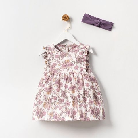 Floral Whisper Kolsuz Çiçek Motifli Kız Bebek Elbisesi 6-9 ay