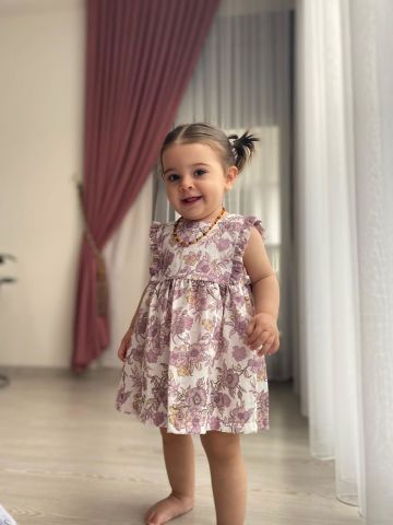 Floral Whisper Kolsuz Çiçek Motifli Kız Bebek Elbisesi 6-9 ay
