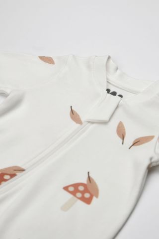 Mantar ve Yaprak Desenli Fermuarlı Tulum 3-6 ay