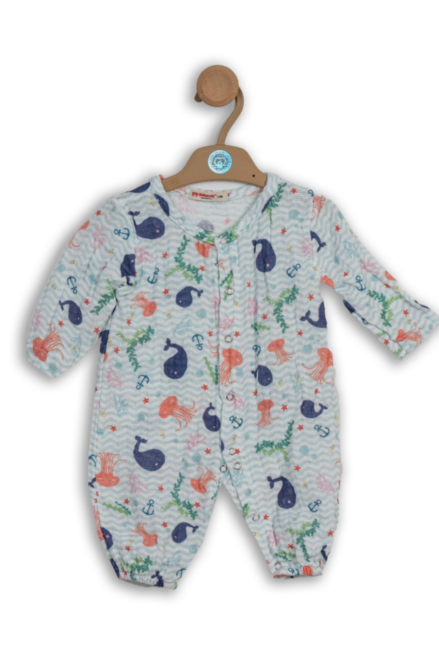 %100 Pamuk Müslin Tulum - Desenli 0-12 Ay