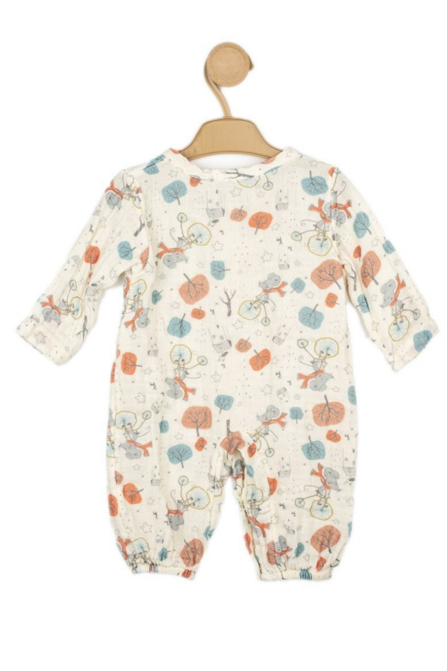 %100 Pamuk Müslin Tulum - Desenli 0-12 Ay