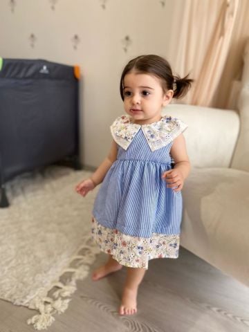 Blossom Stripes Kız Bebek Elbisesi 9 ay