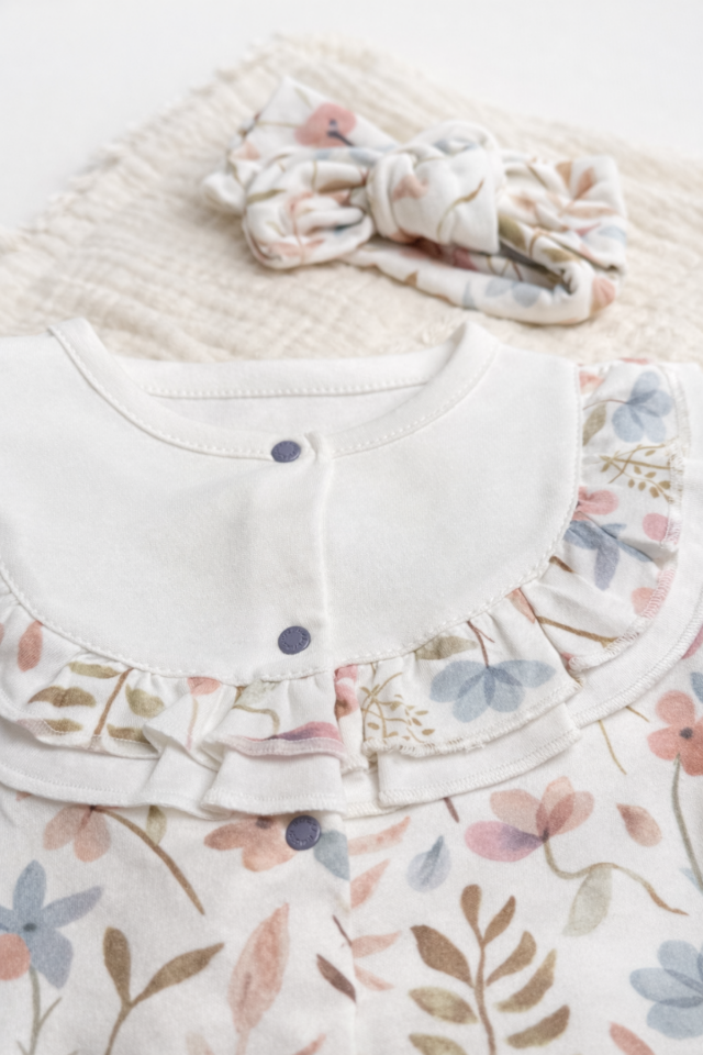 Çiçekli Bebek Hastane Çıkışı Seti – Newborn Baby Gift Set - 3 Parça