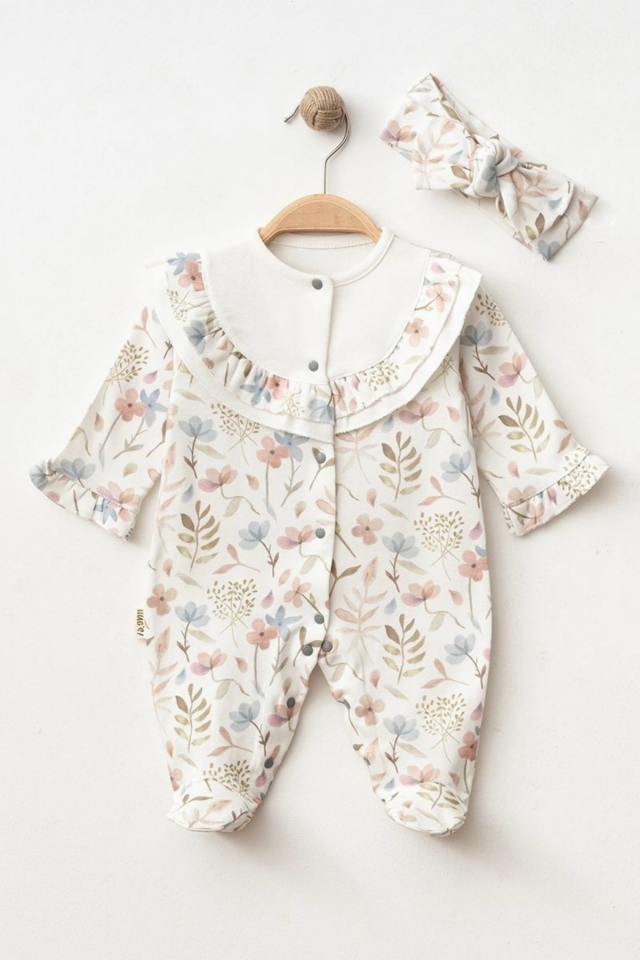 Çiçekli Bebek Hastane Çıkışı Seti – Newborn Baby Gift Set - 3 Parça