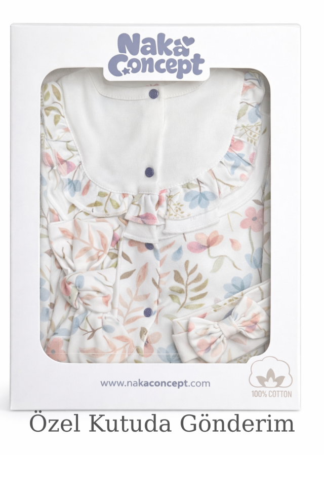Çiçekli Bebek Hastane Çıkışı Seti – Newborn Baby Gift Set - 3 Parça