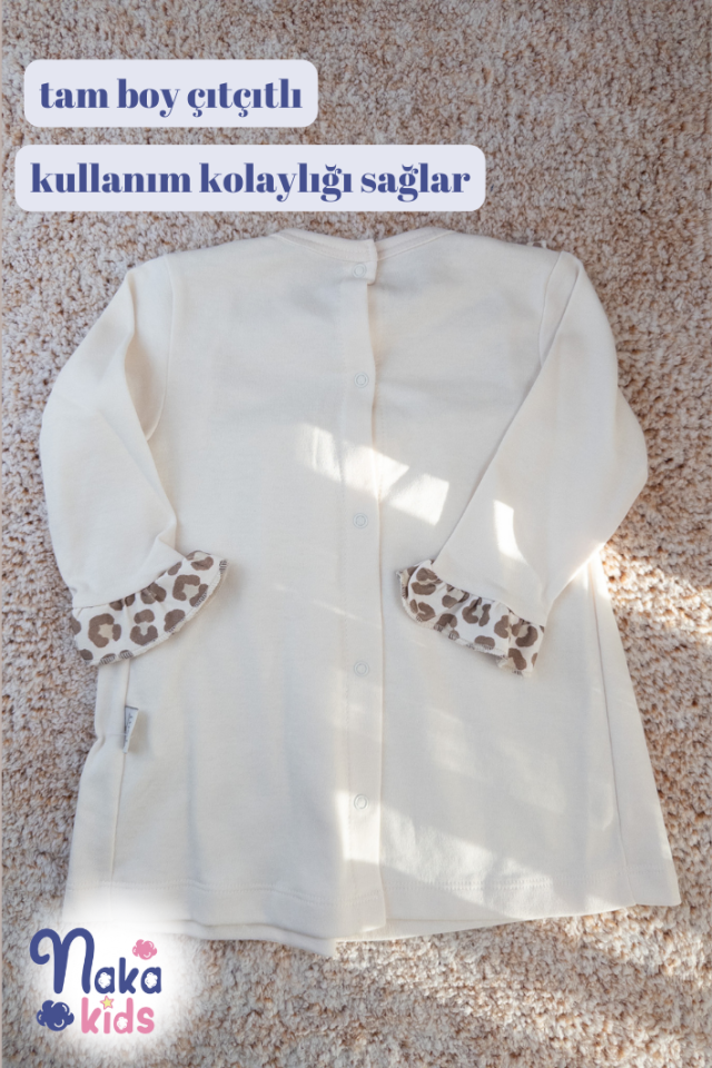 Leopar Çiçek – Uzun Kollu Penye Kız Bebek Elbisesi