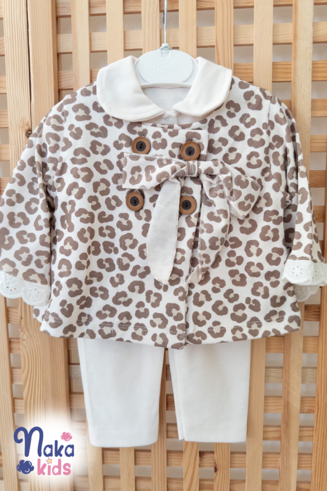 Leopar Desenli Kız Bebek 3 lü Takım