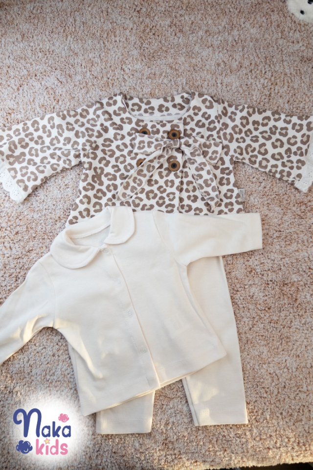 Leopar Desenli Kız Bebek 3 lü Takım