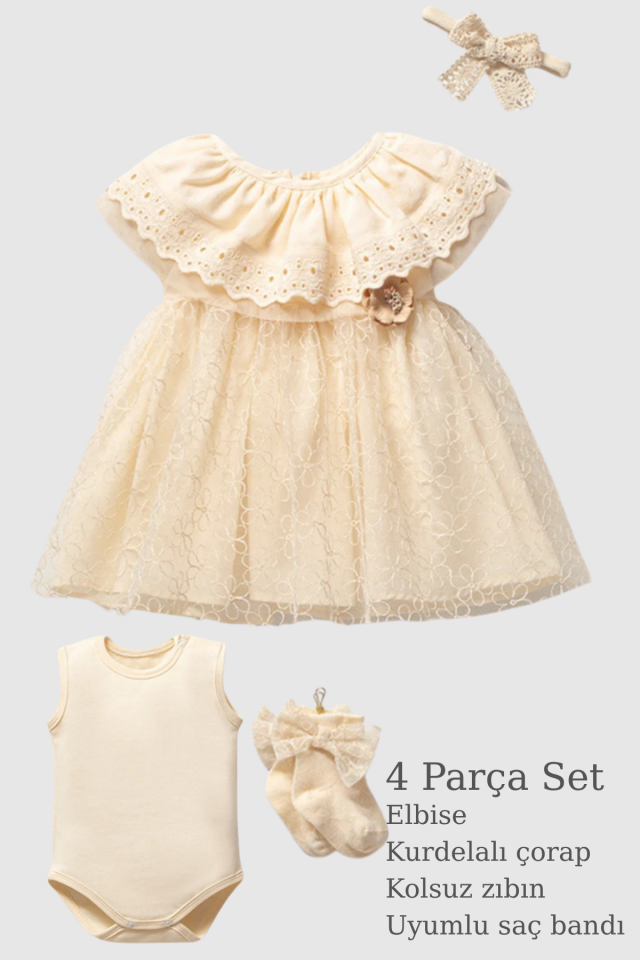 Rosalie Dantel Koleksiyonu Kız Bebek Elbise Seti