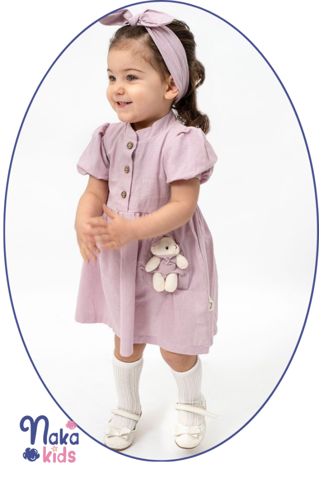 Oyuncak Ayıcıklı Kız Bebek Elbise 12-18 ay - lila