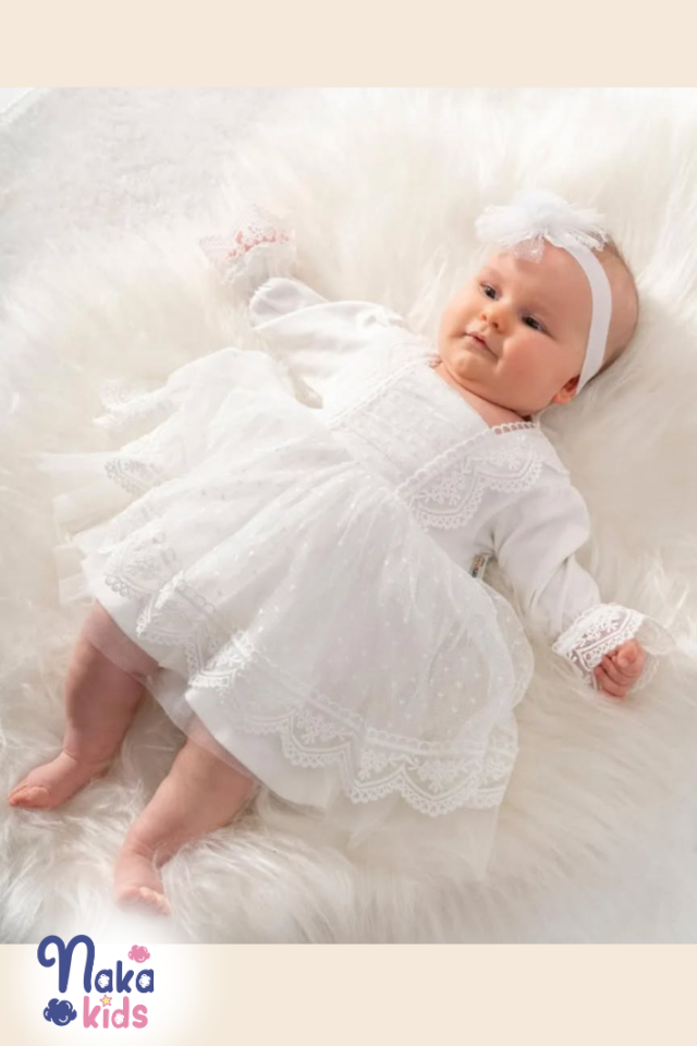 Zarif Dantel Kız Bebek Elbise & Saç Bandı Seti