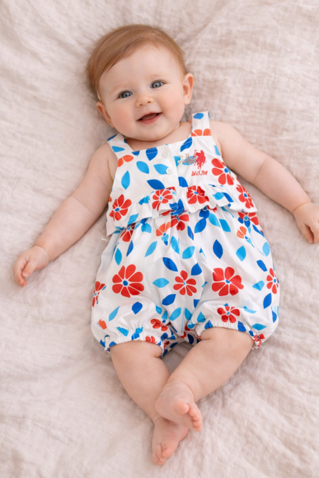 Flora Joy Kız Bebek Salopet Tulum %100 Pamuk Astarlı Ayarlanabilir Askılı Kutulu