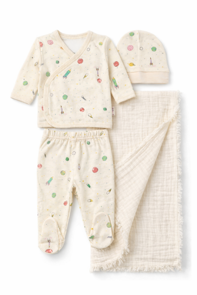 Cosmic Dreams Yenidoğan Hastane Çıkış Seti %100 Pamuk - 4 Parça