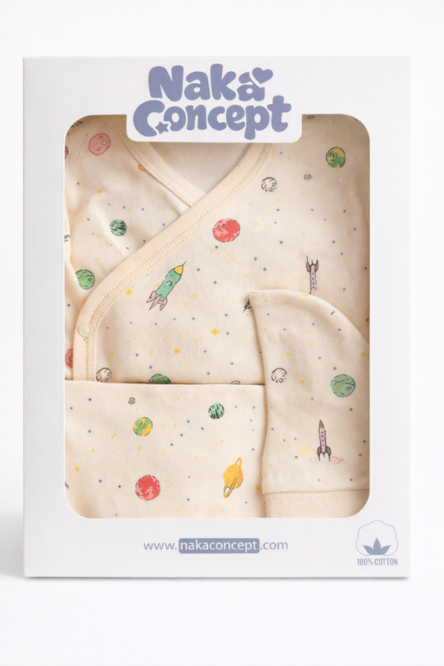 Cosmic Dreams Yenidoğan Hastane Çıkış Seti %100 Pamuk - 4 Parça