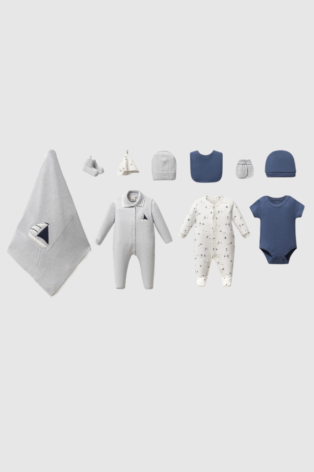 Minik Denizci Triko Koleksiyonu 10 Parça Erkek Bebek Hastane Çıkış Seti