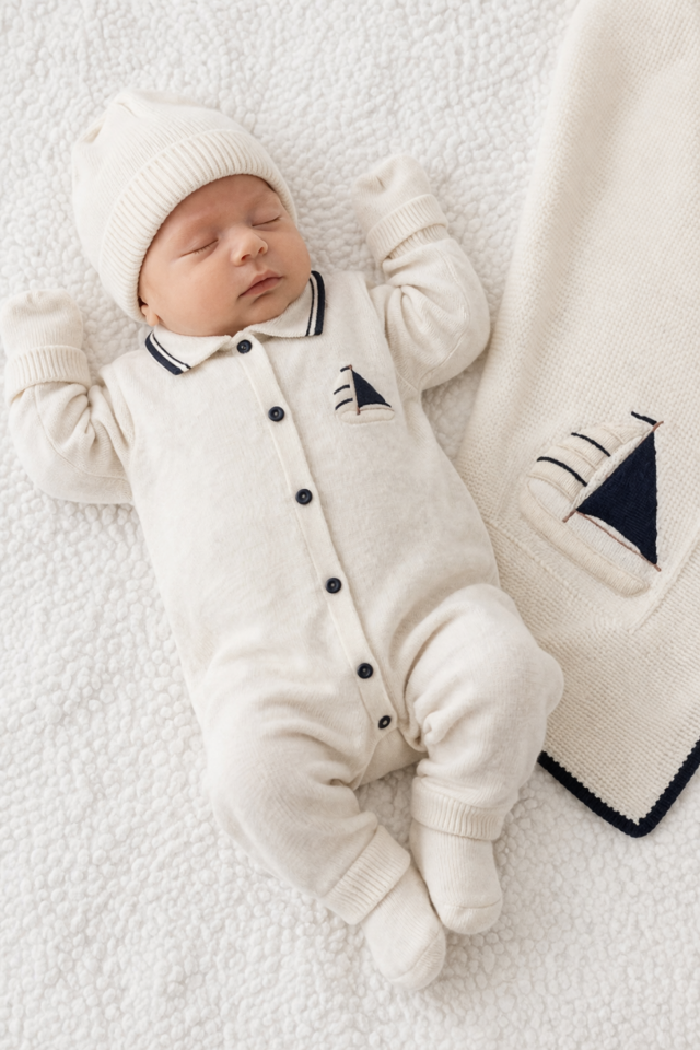 Minik Denizci Triko Koleksiyonu 10 Parça Erkek Bebek Hastane Çıkış Seti