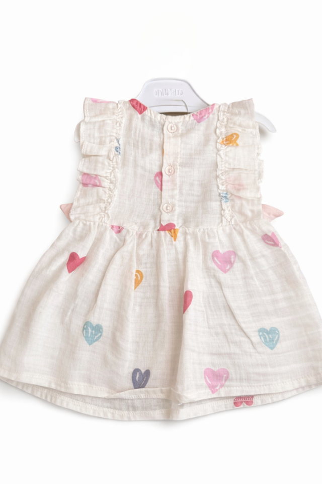 Kalpli %100 Pamuk Müslin Yazlık Kız Bebek Elbisesi