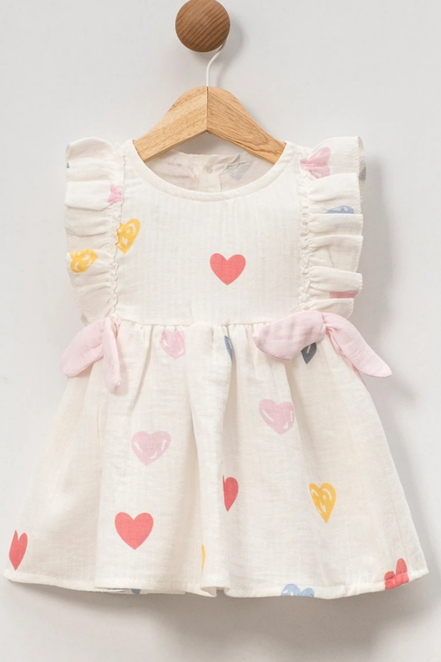 Kalpli %100 Pamuk Müslin Yazlık Kız Bebek Elbisesi