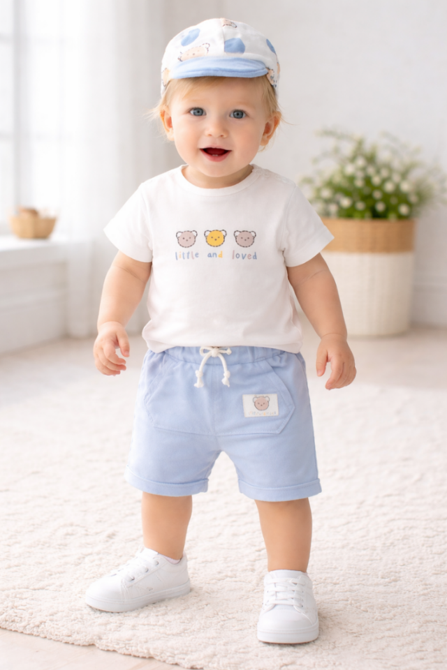 Teddy Summer Baby Boy Set 3 Parça Pamuk Takım
