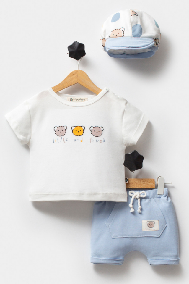 Teddy Summer Baby Boy Set 3 Parça Pamuk Takım