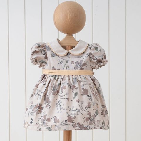 Flora Zarafeti Kısa Kollu Kız Bebek Elbisesi 9 ay