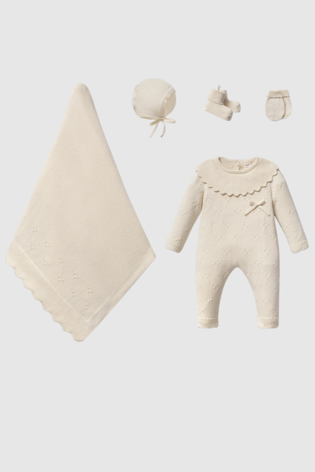 Kalp Triko 5 Parça Kız Bebek Hastane Çıkış Seti – 5 Parça