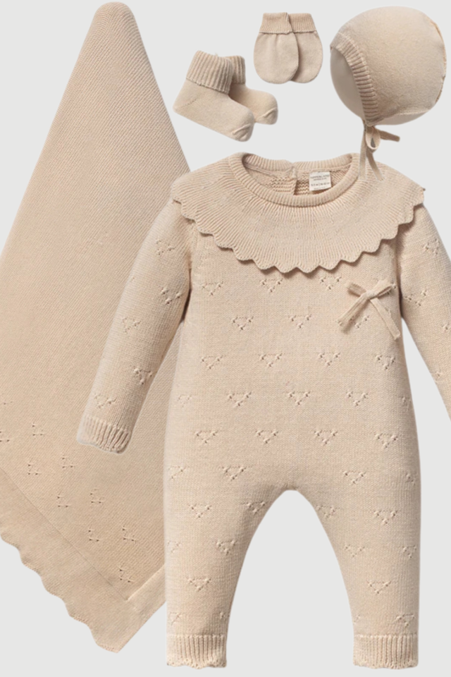 Kalp Triko 5 Parça Kız Bebek Hastane Çıkış Seti – 5 Parça