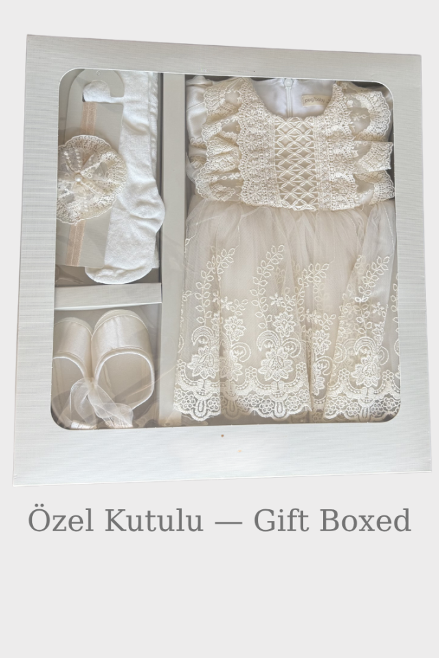 Veloura Lace Signature Kız Bebek Dantel Elbise Seti 4 Parça