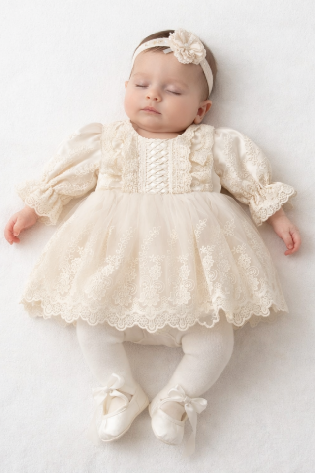 Veloura Lace Signature Kız Bebek Dantel Elbise Seti 4 Parça