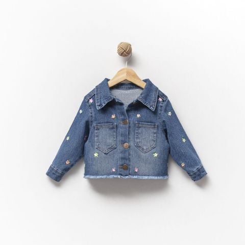 Çiçek Motifli Şık Kız Çocuk Kot Ceket 2 yaş