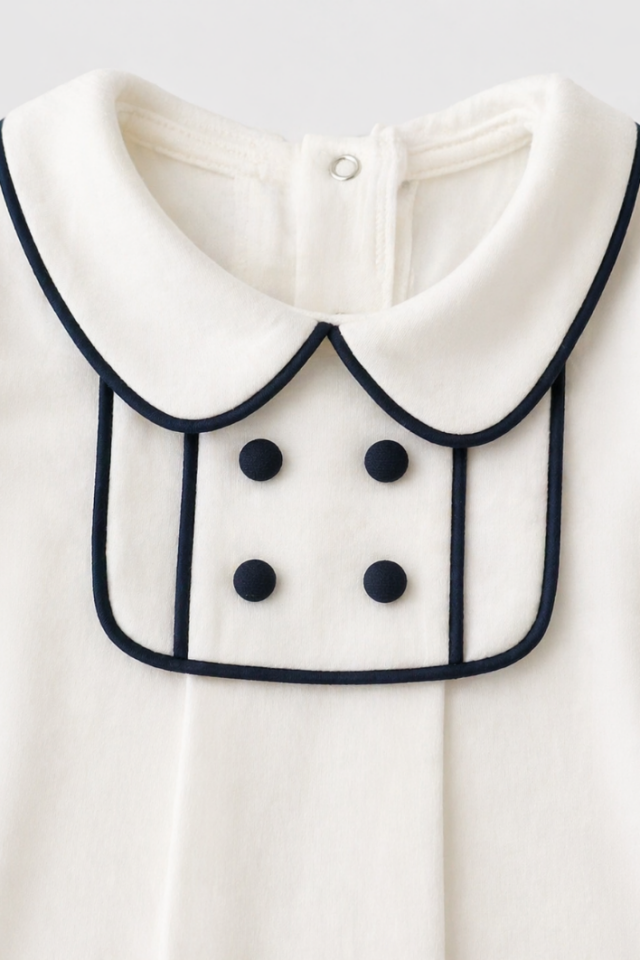 Erkek Bebek Hastane Çıkışı 3 Parça Lacivert Şeritli Bebe Yaka Tulum-Battaniye-Şapka