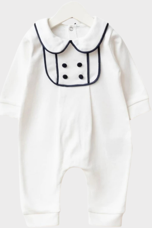 Erkek Bebek Hastane Çıkışı 3 Parça Lacivert Şeritli Bebe Yaka Tulum-Battaniye-Şapka