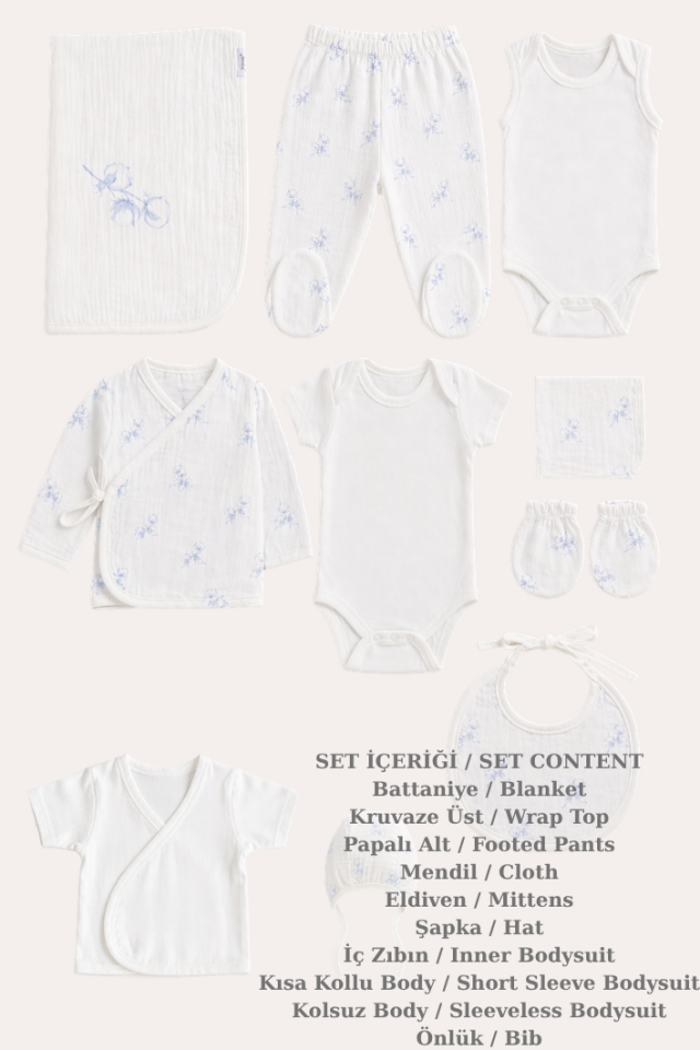 Soft Dream Erkek Bebek Müslin Hastane Çıkış Seti - 10 Parça