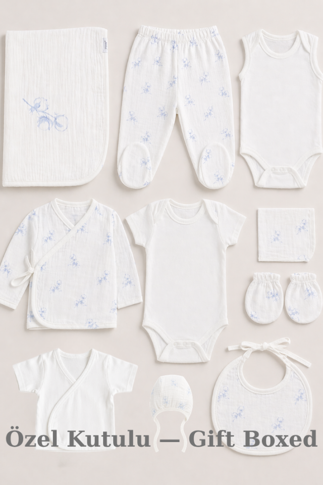 Soft Dream Erkek Bebek Müslin Hastane Çıkış Seti - 10 Parça