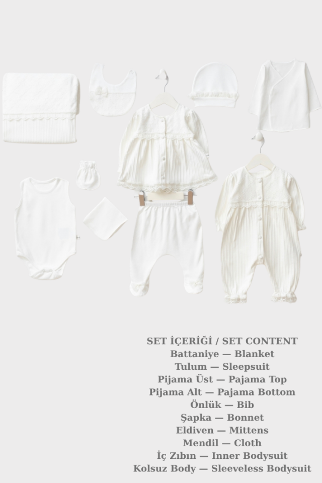 Aven Interlock Kız Bebek Hastane Çıkış Seti %100 Pamuk - 10 Parça