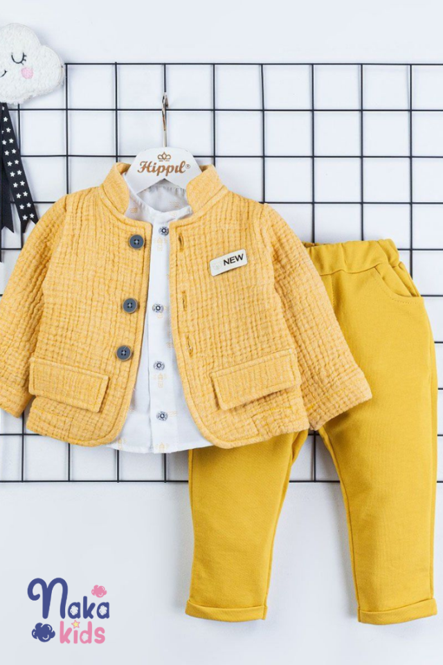 Çapa Desenli Şık Bebek Kıyafeti Seti Sarı - 9-12 ay