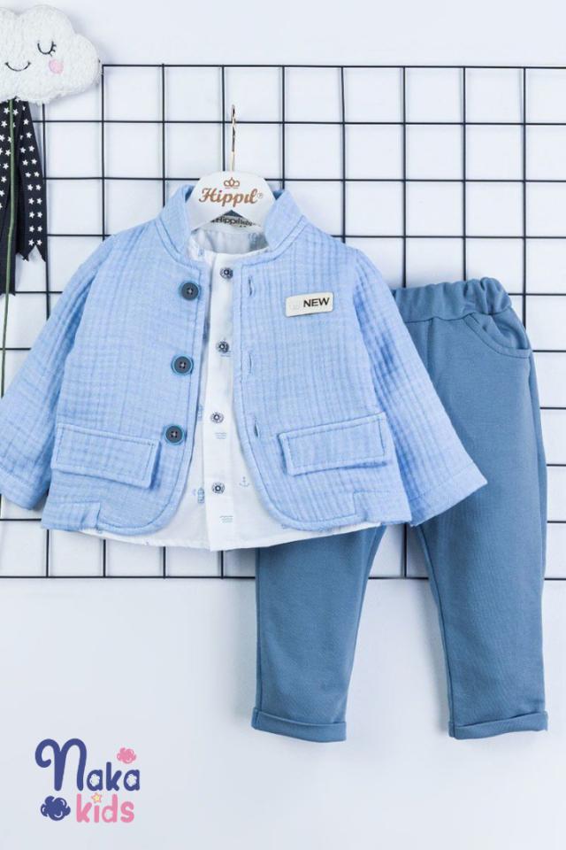 Çapa Desenli Şık Bebek Kıyafeti Seti Mavi - 12-18 ay